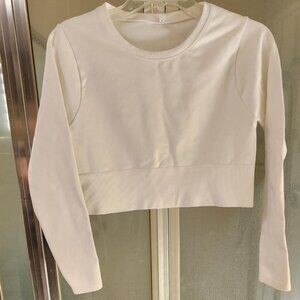 AERIE Cropped Long Sleeve White Workout Top Size L
